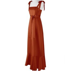 ANRABESS Satin Tie-Strap Ruffle Hem Maxi Dress With Bows and Belt – Size M